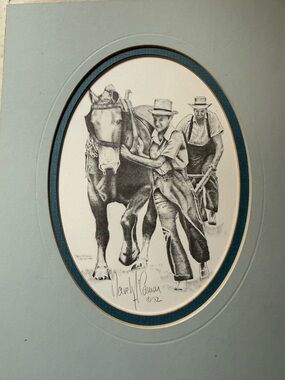 Vintage Dave McCamon Signed Amish Print “Plowing” 1982 Matted Pencil  Farm Scene